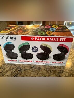 4-Pack Value Mini Makers Set - Grill, Waffle, Onlette and Donut makers